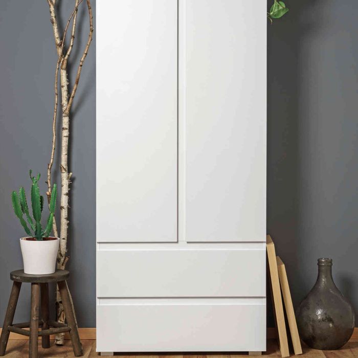 Armoire deux portes deux tiroirs blanche Armoire deux portes deux tiroirs blanche