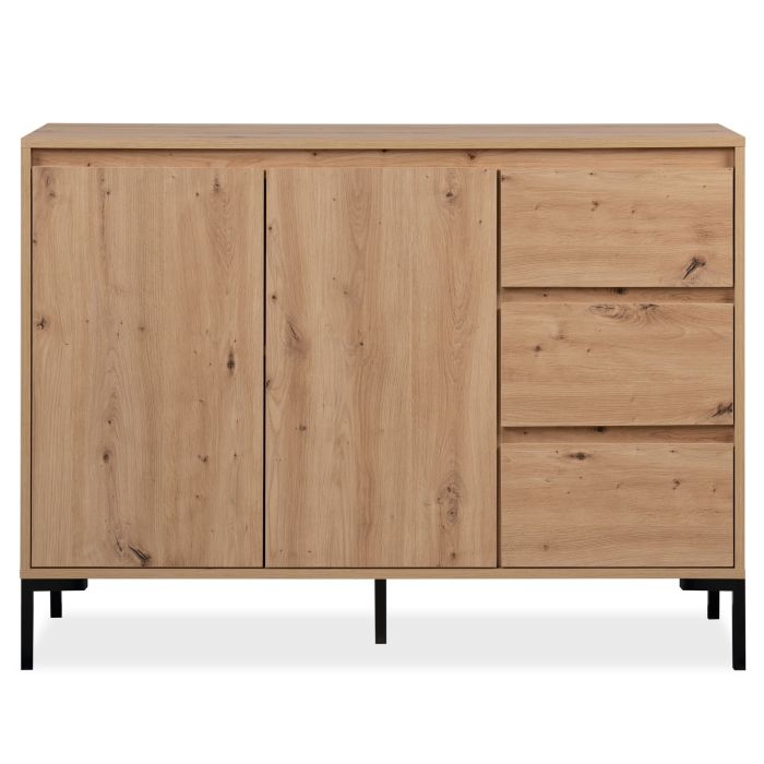 Commode 2 portes 3 tiroirs naturel avec pieds en métal - CO7094