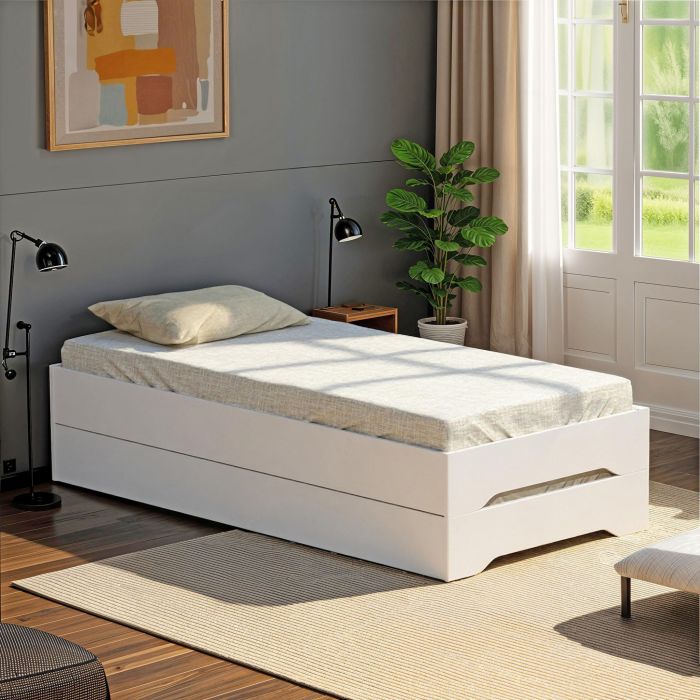 2 lits empilables blanc en bois lit simple ambiance