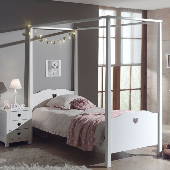 Lit Enfant Baldaquin en Bois Blanc 90x200