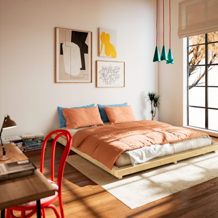 Lit au style japonais en bois naturel