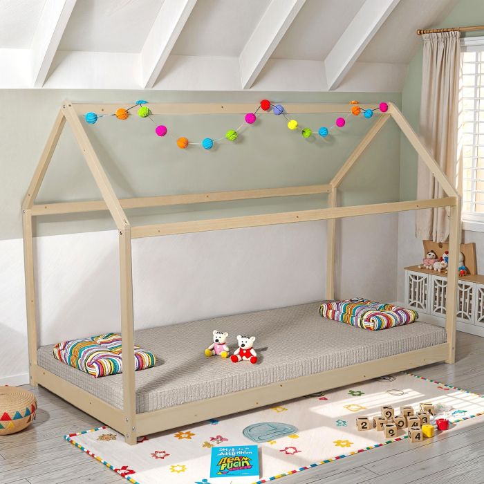Lit cabane enfant en bois naturel - LT14004