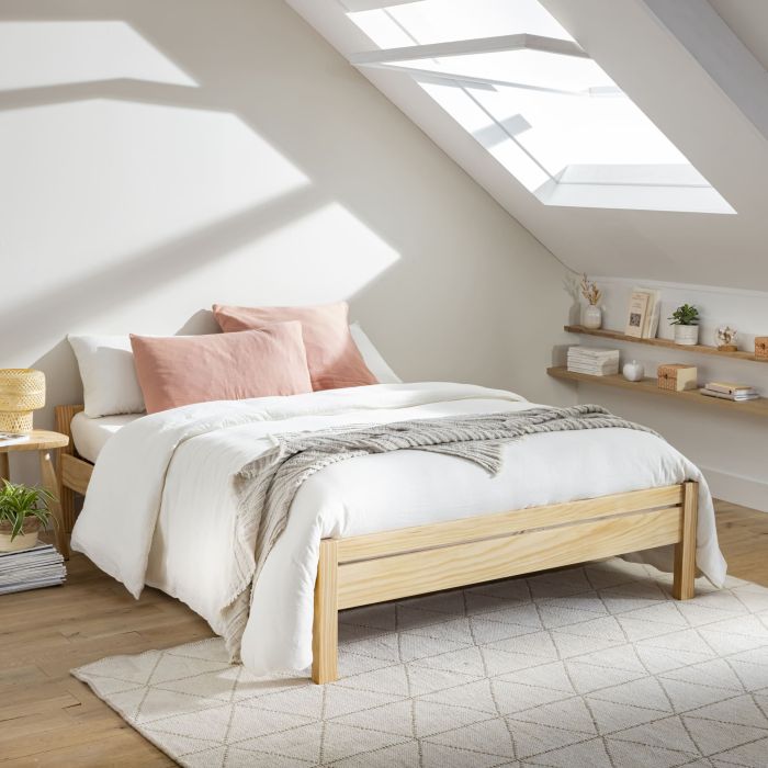 Lit adulte en pin massif avec pieds carrés - LT17020
