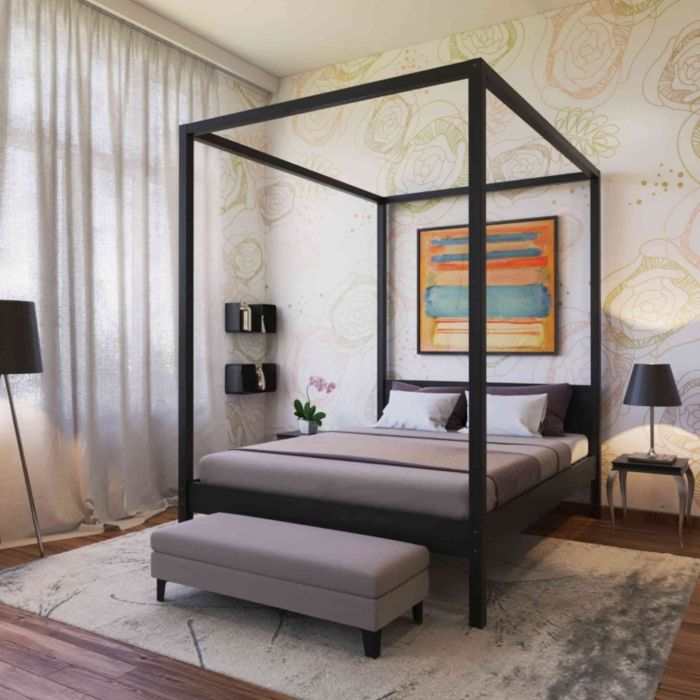 Lit à baldaquin en bois noir - LT14032
