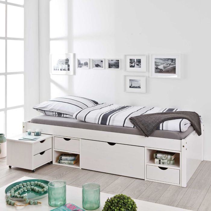Lit Enfant En Bois 90x200 Avec Rangements, Chargement Sans Fil Et Sommier à Lattes - Design Naturel Multifonction
