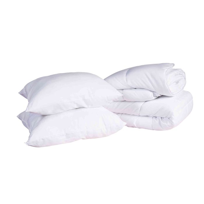 Pack couette mi-saison et oreiller recyclé moelleux enveloppe microfibre Pack couette mi-saison et oreiller recyclé moelleux enveloppe microfibre