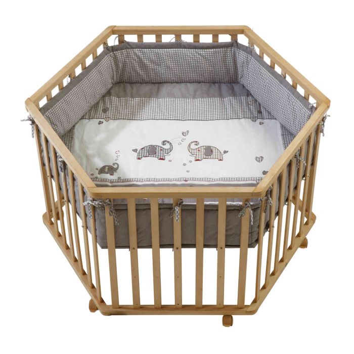 Parc bébé hexagonal Jumbotwins en bois naturel - 72x120 cm