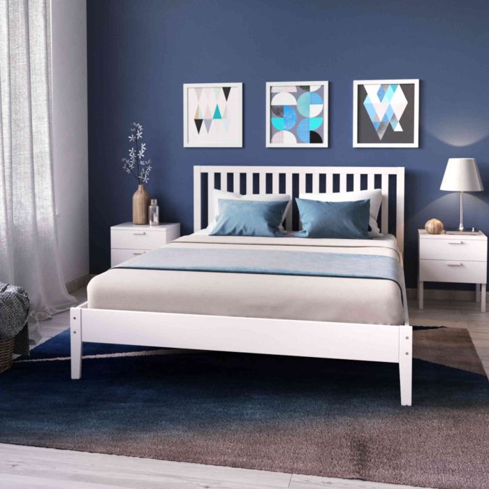 Lit avec tête de lit en bois blanc - LT14008 Lit avec tête de lit en bois blanc - LT14008