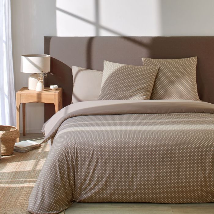 Parure de lit à pois taupe finitions pressions