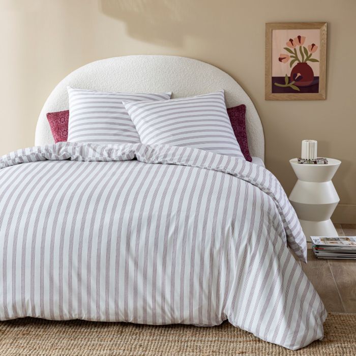 Parure de lit rayures pointillé bordeaux