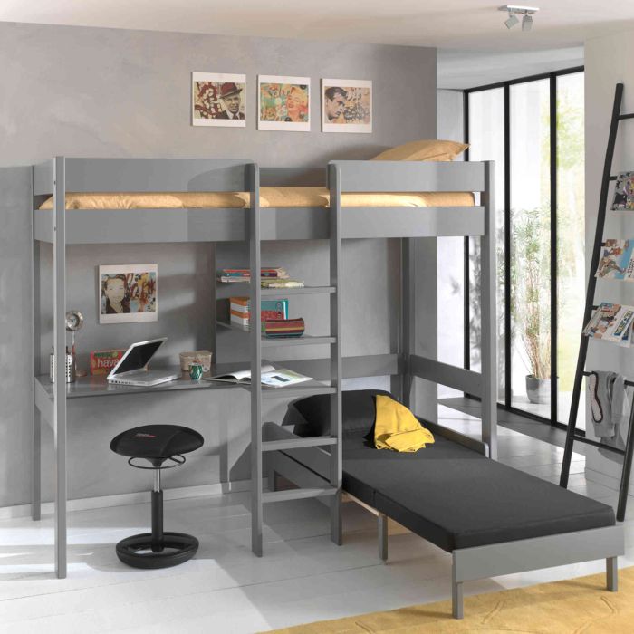 Lit enfant mezzanine avec fauteuil convertible en bois massif 90x200 cm - LT2045 Lit enfant mezzanine avec fauteuil convertible en bois massif 90x200 cm - LT2045