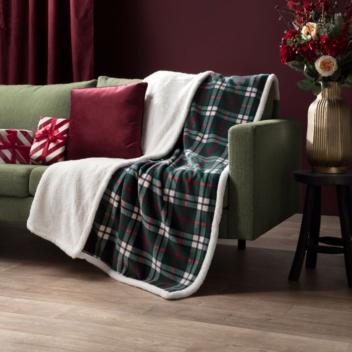 Plaid sherpa carreaux vert 130x170