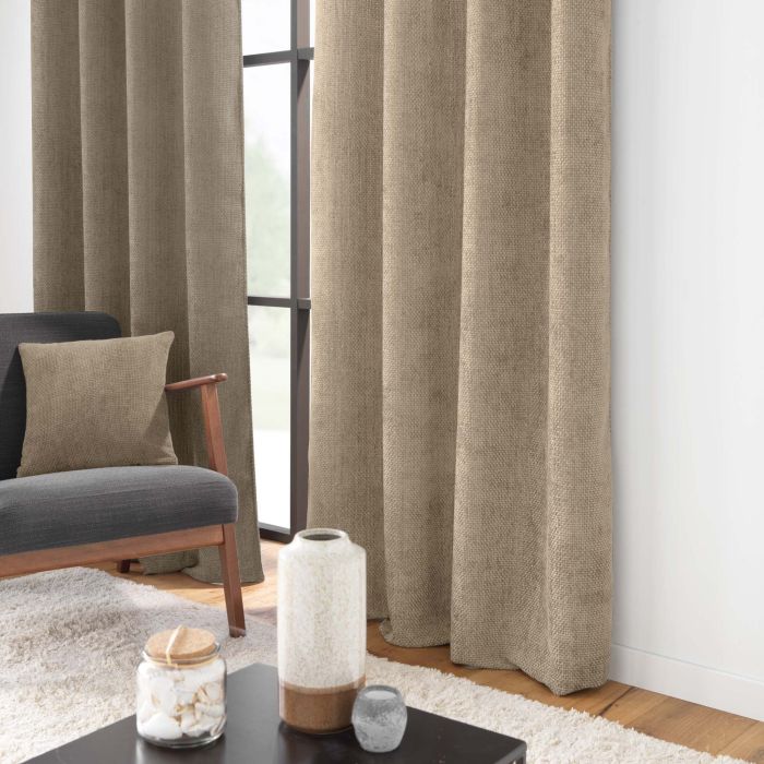 Rideau velours relief 140x260 sable œillets métalliques