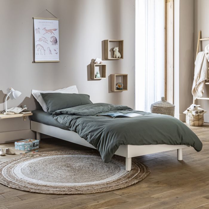 Sommier kit en bois massif blanc cassé 90x190