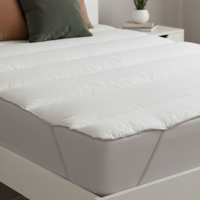 Surmatelas moelleux anti-acariens Someo installé sur un lit pour un confort cocooning
