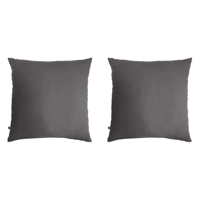 Lot de 2 taies d'oreillers double gaze de coton gris anthracite 60x60 cm fond blanc