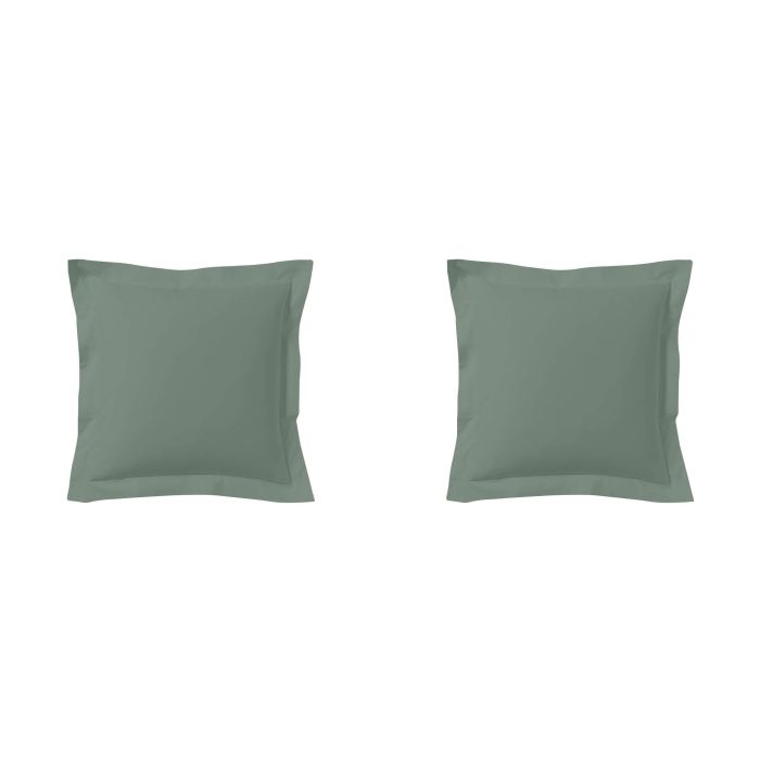 Lot de 2 taies d'oreillers vert de gris 100% coton