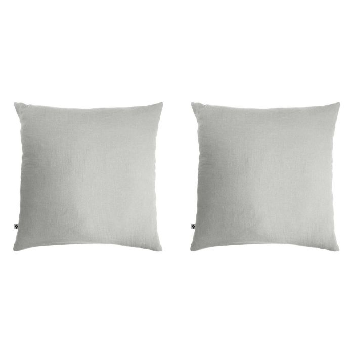 Lot de 2 taies d'oreillers double gaze de coton gris FOND BLANC