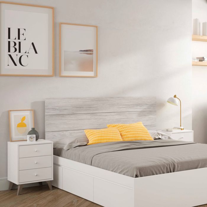 Tête de lit 2 chevets 3 tiroirs - blanc