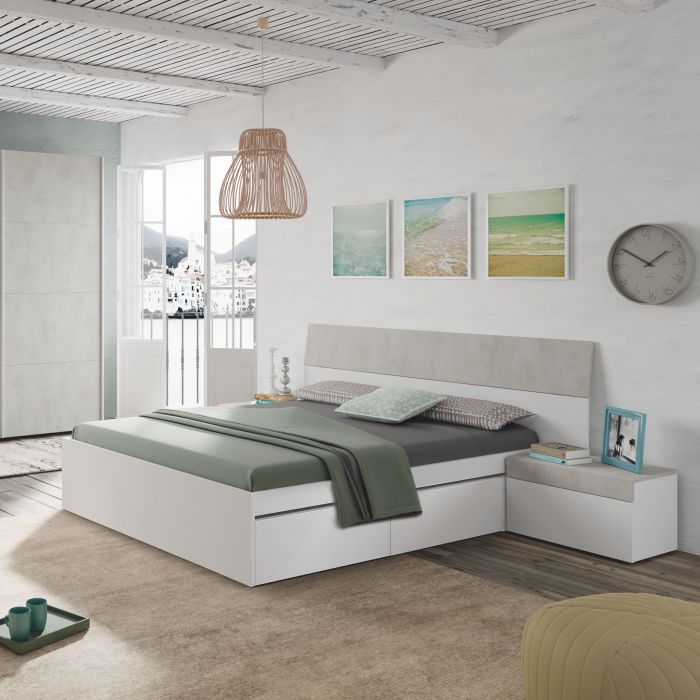 Tête de lit avec 2 chevets - blanc et gris