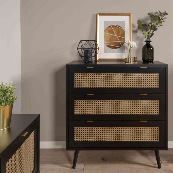 Commode 3 tiroirs en cannage noir - CO7072-2