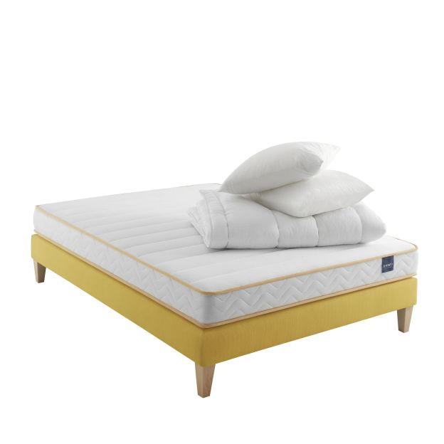 Ensemble matelas mousse, sommier, pieds, couette et oreiller Aurore 300 - SOMEO