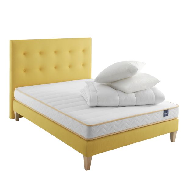 Ensemble matelas mousse, sommier, pieds, tête de lit, couette et oreiller Aurore 300 - SOMEO