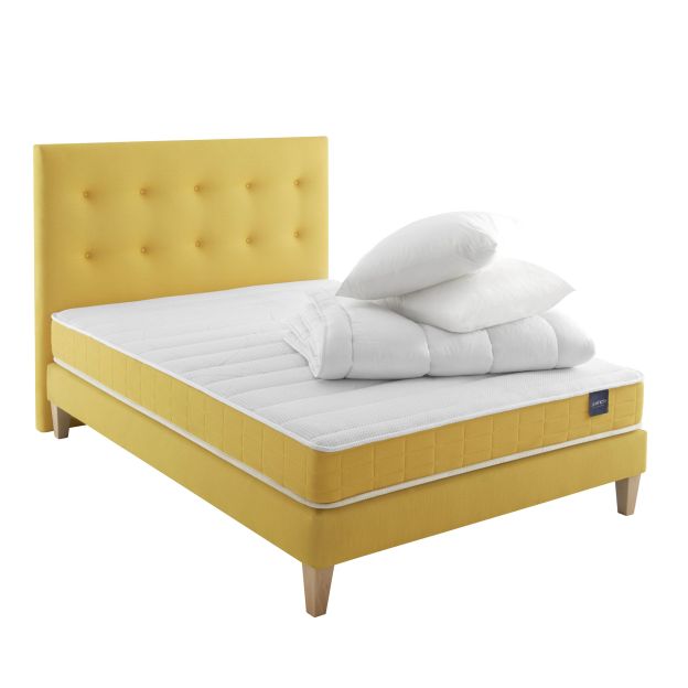 Ensemble matelas mousse, sommier, pieds, tête de lit, couette et oreiller Aurore 400 - SOMEO