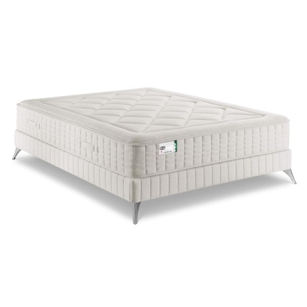 Ensemble Simmons matelas ressorts ensachés, latex, mousse et lin, sommier et pieds F1RST FR.4