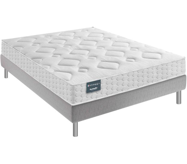 Ensemble Dunlopillo couchage latex Aérial® 21 cm LILAS, matelas, sommier, pieds 140x190 (fond blanc)