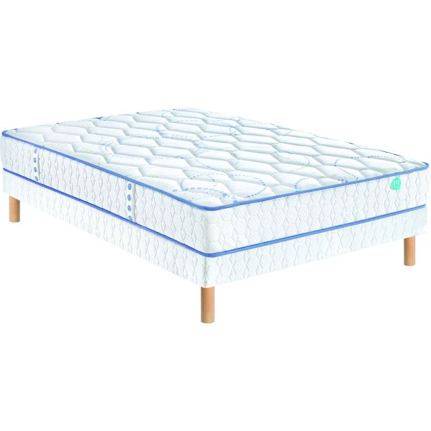 Ensemble Merinos matelas ressorts 24cm + sommier + pieds CANDIZ 140x190 (fond blanc)