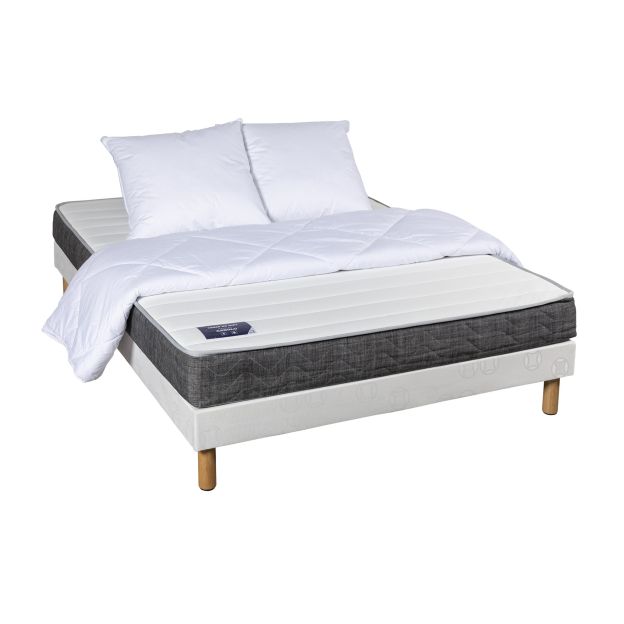 Ensemble matelas mousse à mémoire de forme Absolu + sommier + pieds + couette + oreillers 