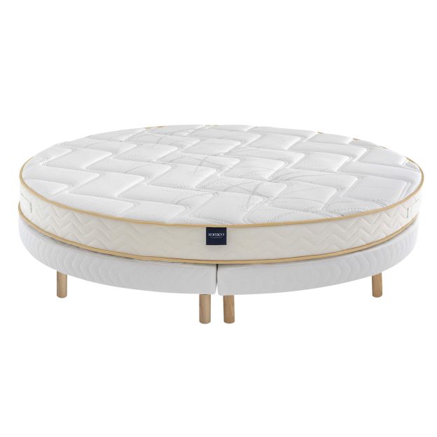 Ensemble matelas rond mousse, sommier et pieds Aurore 300 - SOMEO diamètre 215