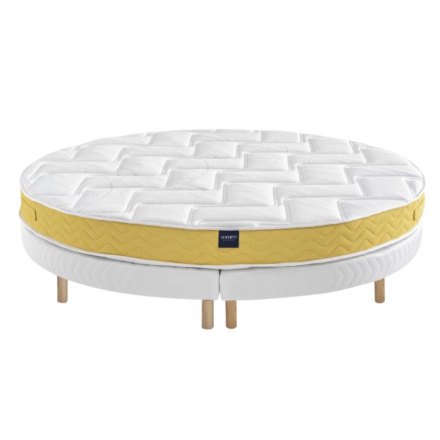 Ensemble matelas rond mousse, sommier et pieds Aurore 400 - SOMEO diamètre 215