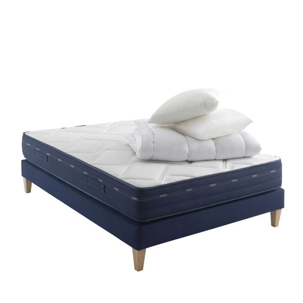 Ensemble matelas ressorts et mémoire de forme, sommier, pieds, couette et oreiller Rêve 500 - SOMEO