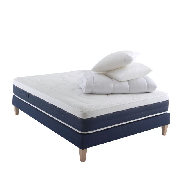 Ensemble matelas ressorts et mémoire de forme, sommier, pieds, couette et oreiller Rêve 600 - SOMEO