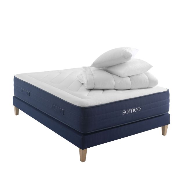 Ensemble matelas ressorts, latex et mémoire de forme, sommier, pieds, couette et oreiller Rêve 700 - SOMEO