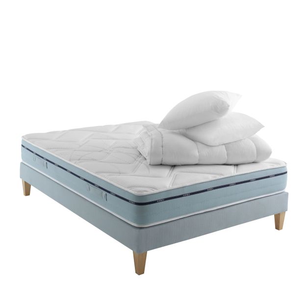 Ensemble matelas mémoire de forme, sommier, pieds, couette et oreiller Songe 500 - SOMEO