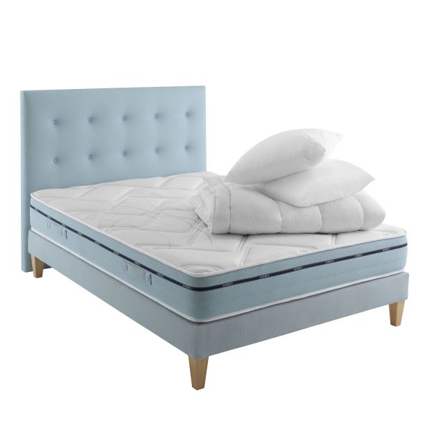 Ensemble matelas mémoire de forme, sommier, pieds, tête de lit, couette et oreiller Songe 500 - SOMEO