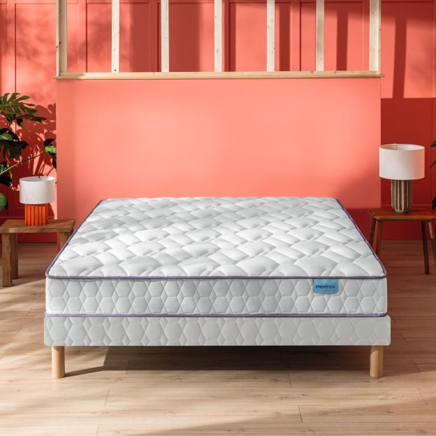 Ensemble Merinos matelas ressorts ensachés Morning Routine, sommier Twist et pieds