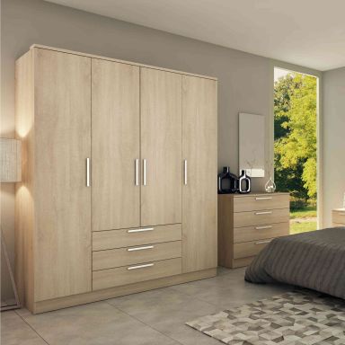 Armoire 4 portes 3 tiroirs en bois - AR9055