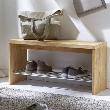 Meuble à chaussures avec banc en bois imitation chêne - MC15036