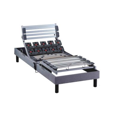 Sommier électrique de relaxation lattes + plots tissu gris clair