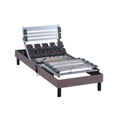 Sommier électrique de relaxation lattes + plots tissu taupe