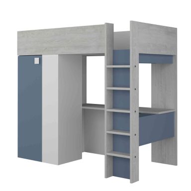 Lit mezzanine enfant 90x200 avec armoire intégrée en bois - LI9068