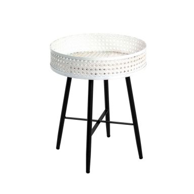 Table de chevet plateau imitation cannage beige - CH15047