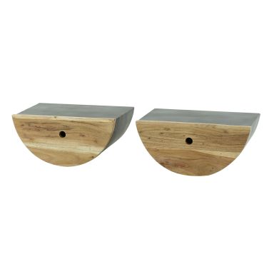 Lot de 2 chevets demi lune en bois massif naturel 1 tiroir - CH18048