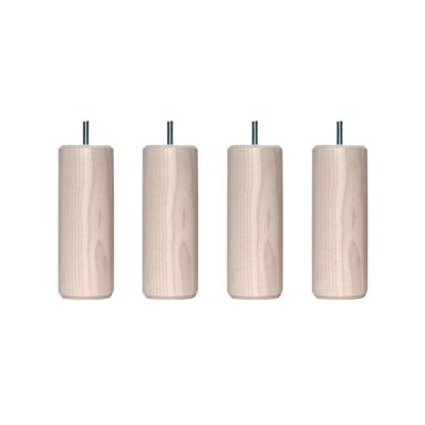 4 pieds cylindriques bois naturel avec veinage frêne blanchi 15 cm FOND BLANC