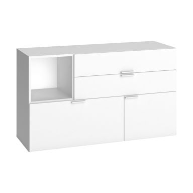 Commode 2 tiroirs 2 portes avec niche de rangement en bois blanc - CO17009