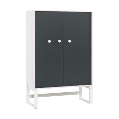 Armoire basse 2 portes en bois blanc et anthracite - AR17027